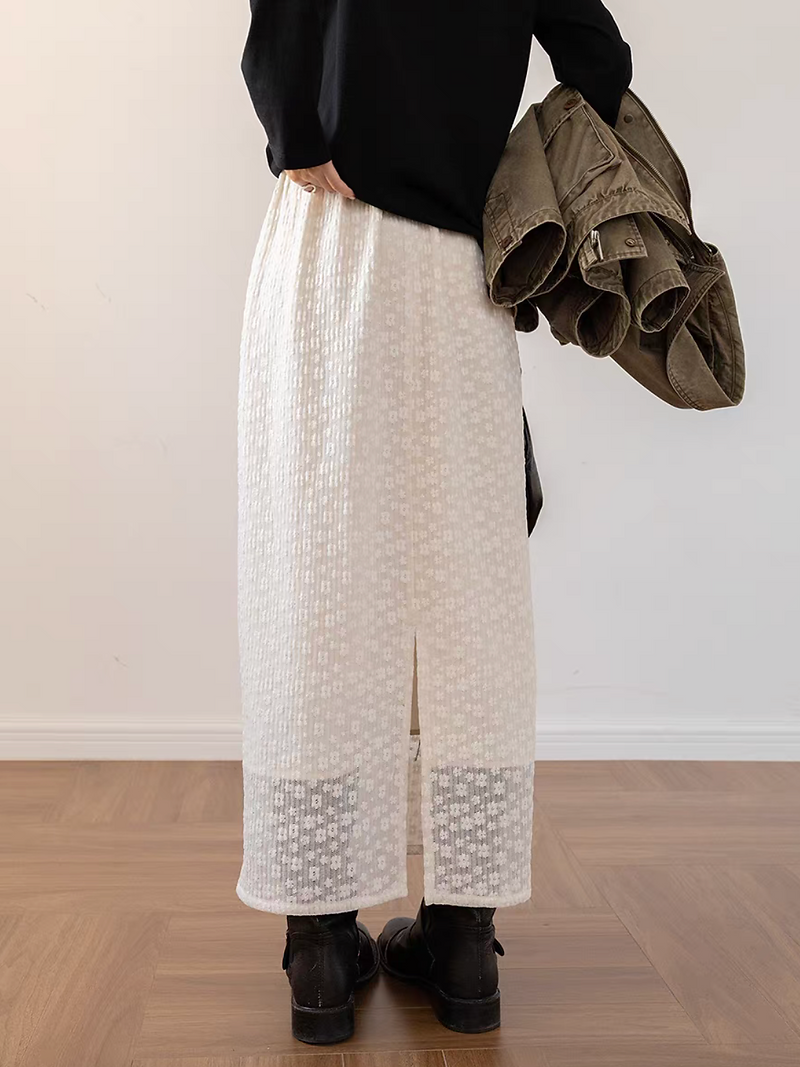 Elasticated floral crochet lined cotton poly skirt 8