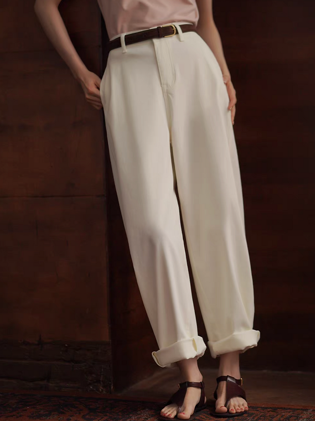 High waisted ivory diagonal denim high rise straight pants 8