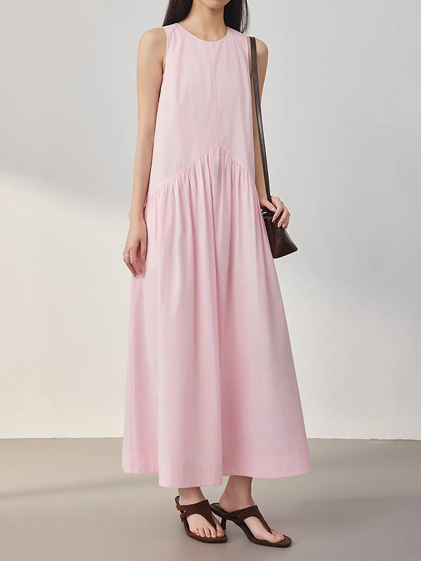Baby pink halter linen cotton side pockets YKK zipper maxi sleeveless