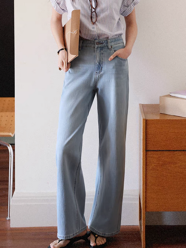 Light blue acid washed high waisted denim pants 1
