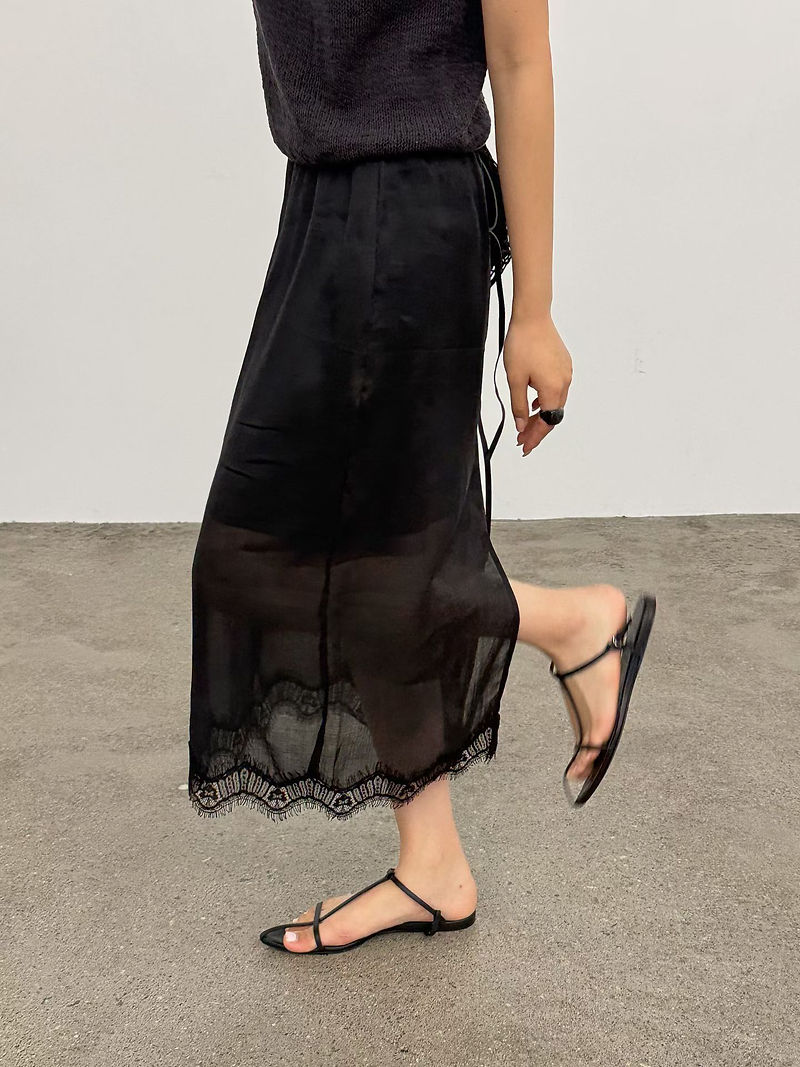 Pure linen laced trim elasticated lined skirt 9