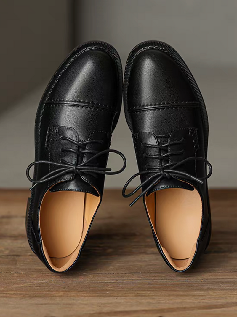 Lambskin contour line wool heel lacing shoes 8