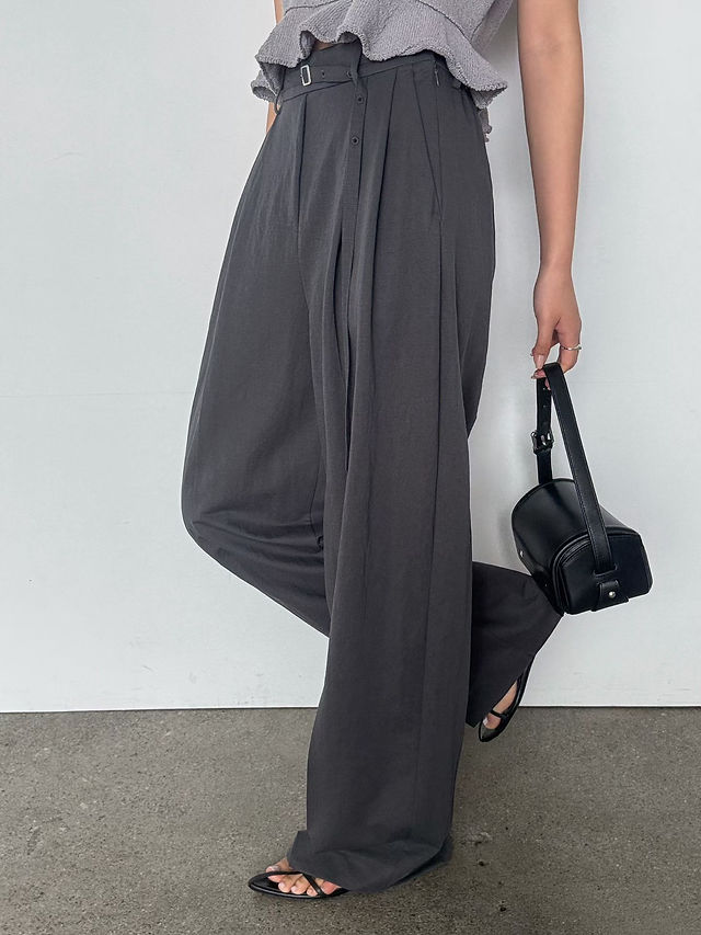  Cotton nylon back elasticated pleated straight pants  11