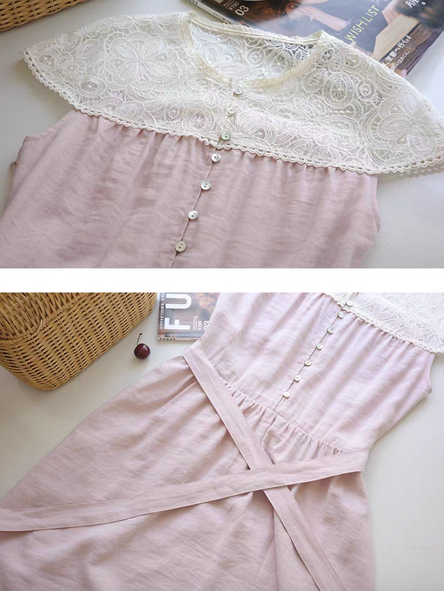 Lace docking cotton poly pink midi dress 12