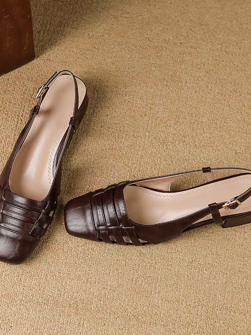 Calf leather weaves sling back low heel sandals 3