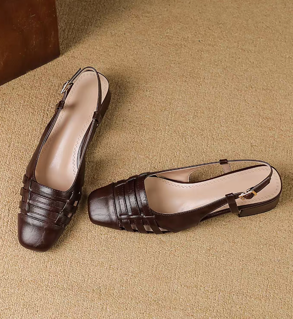 Thumbnail: Calf leather weaves sling back low heel sandals