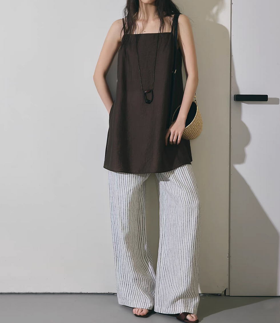 Thumbnail: Striped pure linen high waisted straight pants