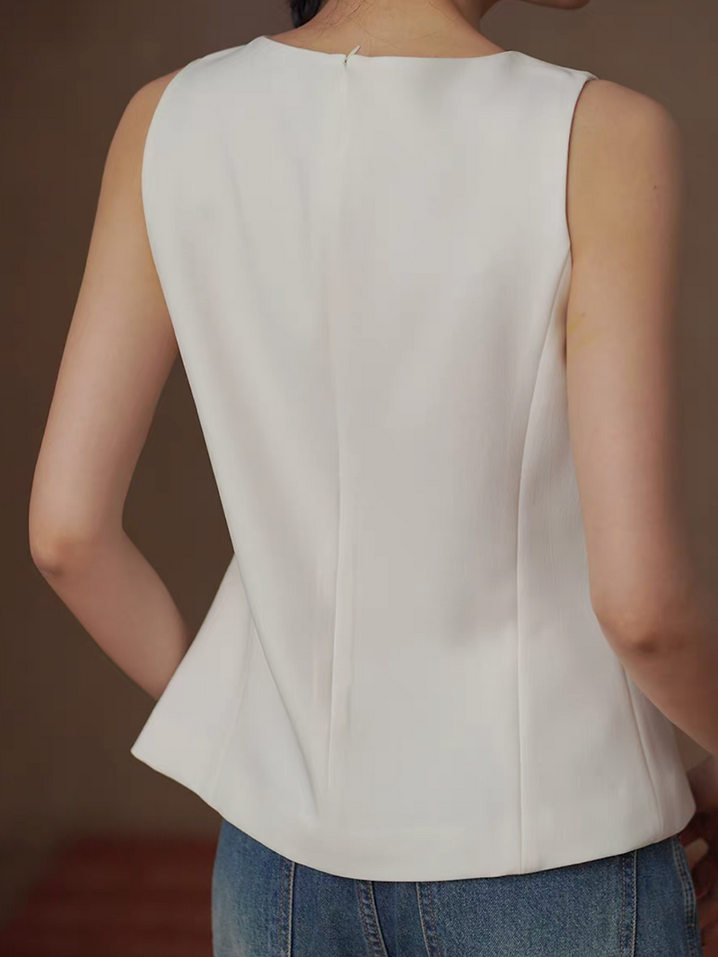 Poly rayon white back zipped peplum front slit vest 3