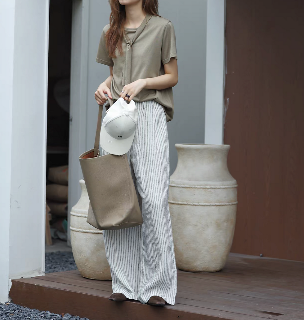 Thumbnail: Striped pure linen high waisted straight pants