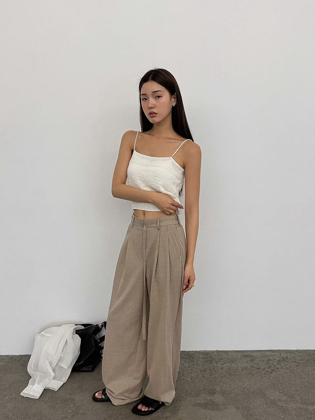 Cotton nylon back elasticated pleated straight pants  15