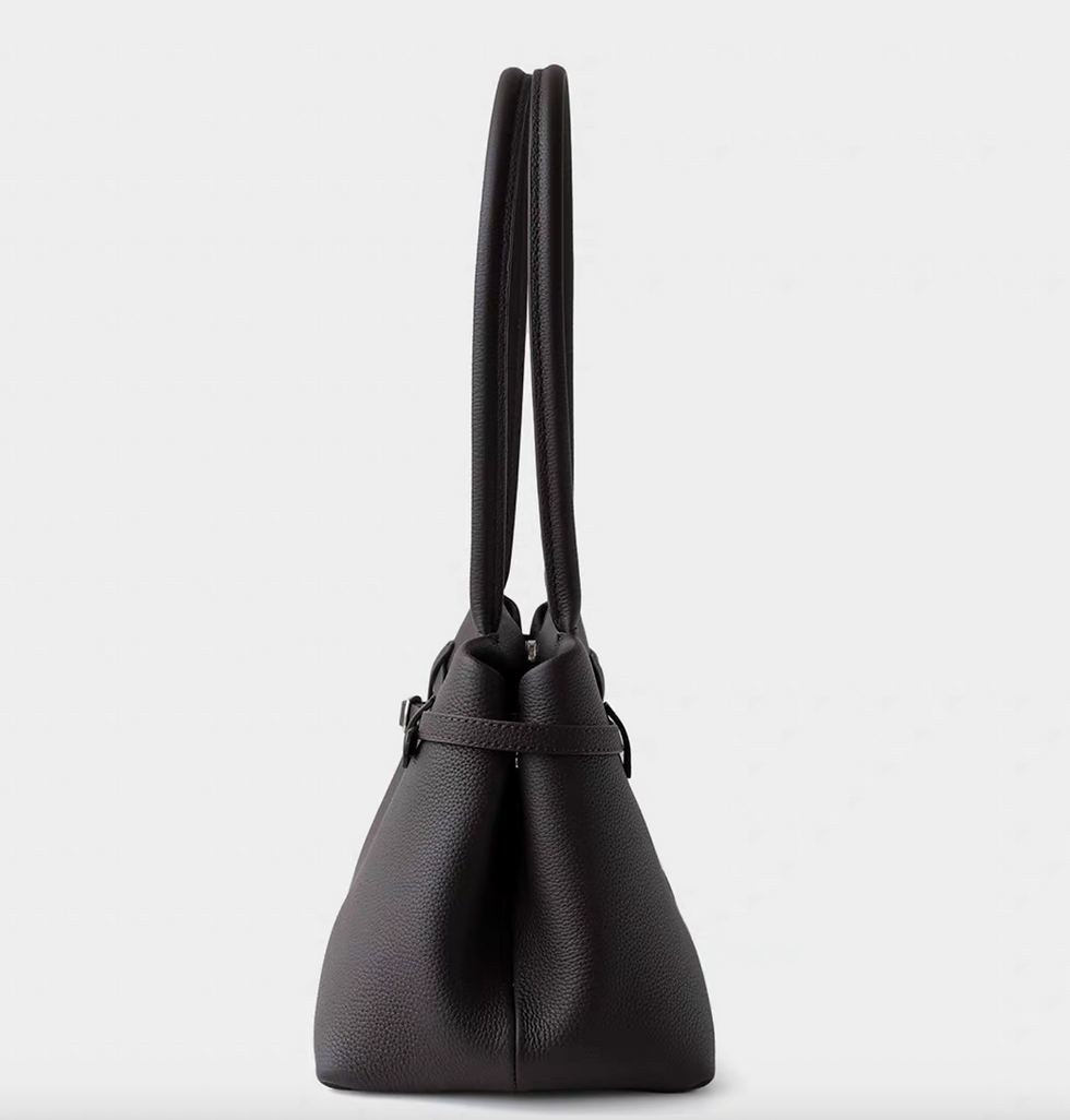 Thumbnail: Grain calf leather thin buckle strap shoulder + handle totebag