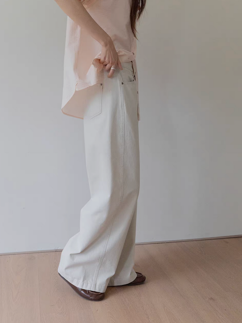 Digaonal pockets denim cotton casual pants 4