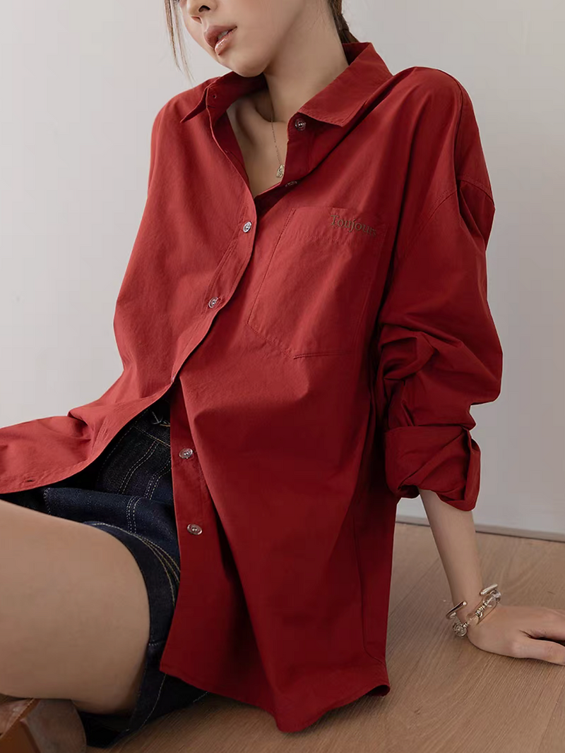 Cotton mid length embroidered shirt 3