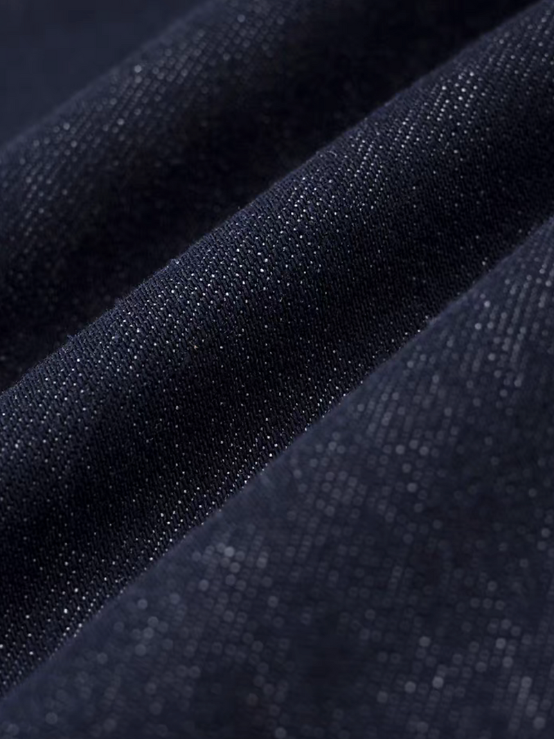Dark navy denim bronze stitched engraved buttoned high rise straight jeans 5
