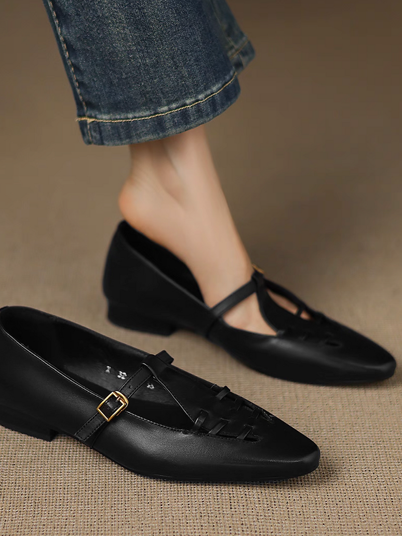 Weaved calf leather T strap pointy Mary Janes 12