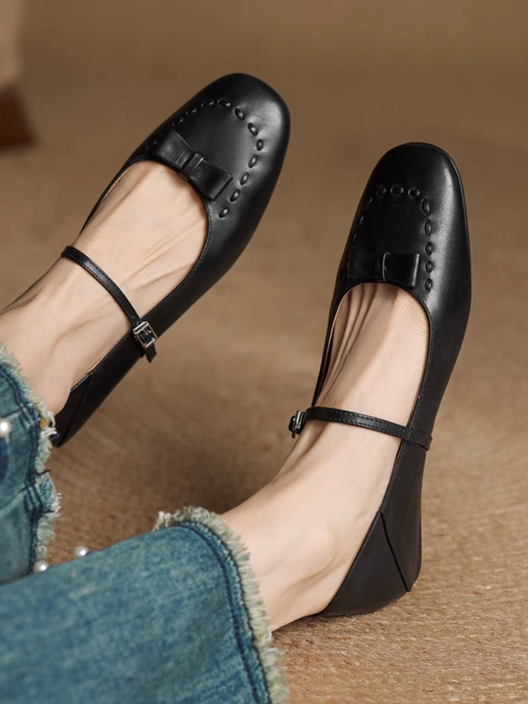 Calf leather bow stitched trim Mary Janes 5