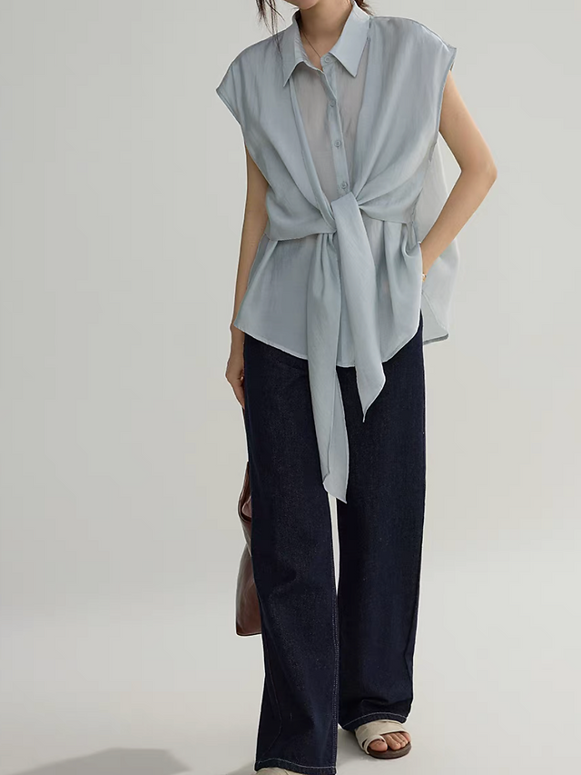 Front twist knot pure lyocell polo top 6