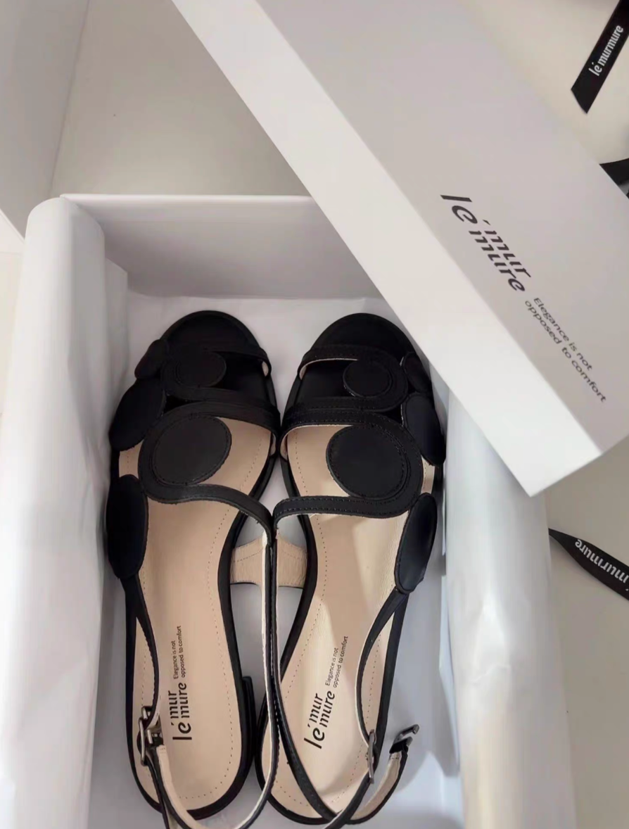 Thumbnail: Made in Paris Italian black calf skin crochet dottie sandals