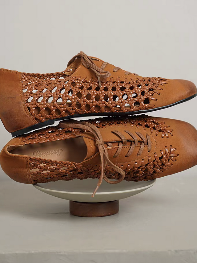 Weaved calf leather lacing docking shoes 9