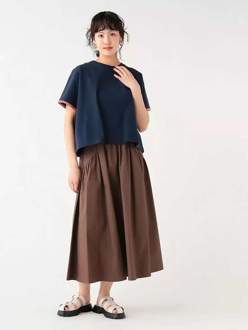 BEAMS embroidered sleeves crewneck flare tee 2