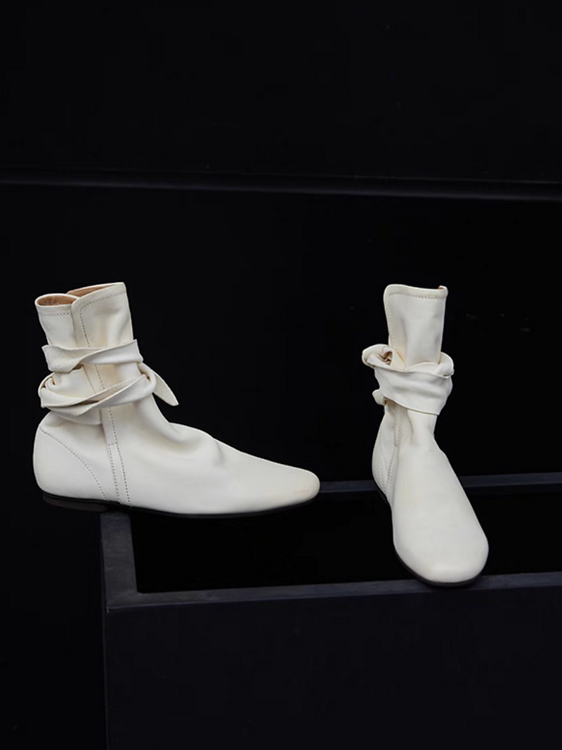 Made in Paris sheep skin ankle lacing strap ruffle boots 9
