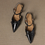 Thumbnail: Pointy color blocking oil waxed calf leather sling back shoes