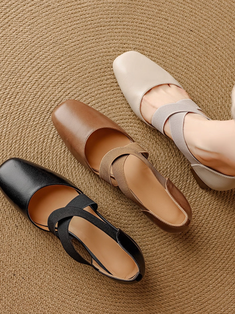 Crossed straps calf leather wood chunky heel Mary Janes 2