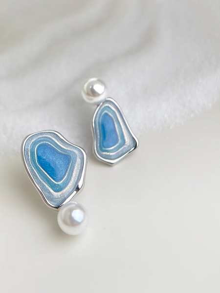 Blue lakes 925 silver plated alloy plastic pearl earrings
