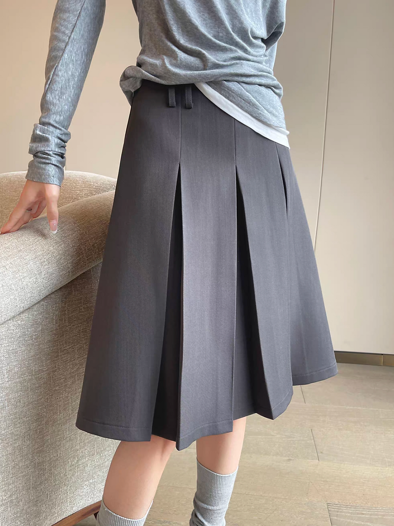 High waisted heather grey cotton rayon A line pleated skirt 1