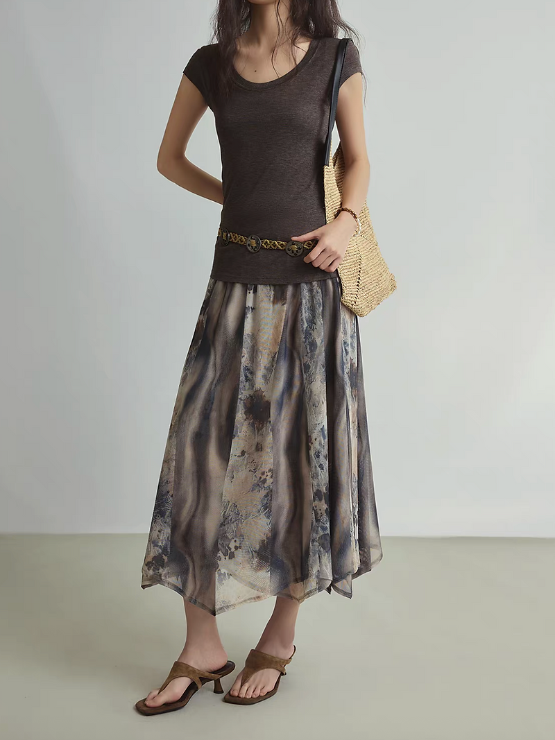 Watercolor cosmos digital print elasticated skirt 6