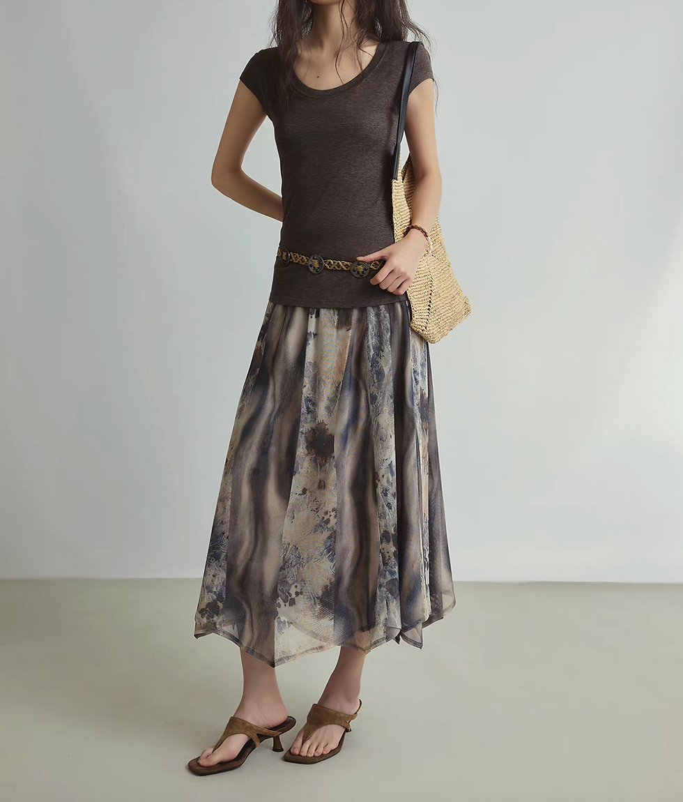Thumbnail: Watercolor cosmos digital print elasticated skirt