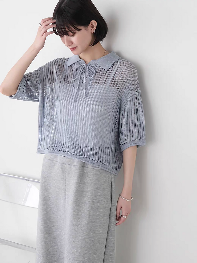 FORSKY knitted cotton acrylic polo lacing cropped top 11