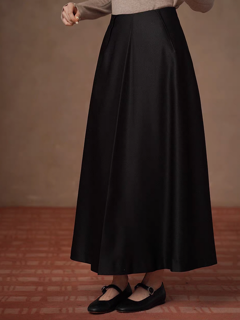 Black poly rayon pleated A line high waisted skirt 4
