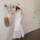 Thumbnail: Shoulder twist floral layered embroidered white slipdress
