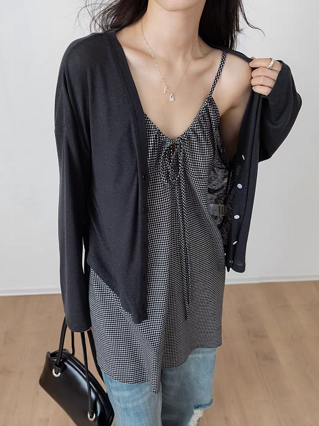 V neck buttoned summer lyocell linen cardigan 7