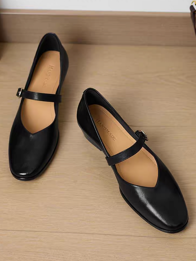 Pointy embossed calf leather side metal buckle Mary Janes 4