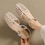 Thumbnail: T strap weaved calf leather sandals
