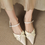 Thumbnail: Pointy color blocking oil waxed calf leather sling back shoes