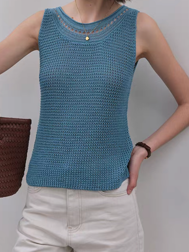 Cotton acrylic sky blue crewneck knitted vest 4