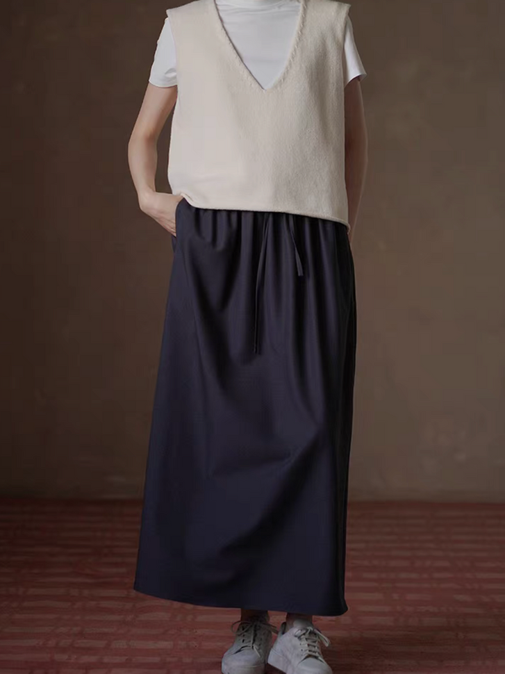 Charcoal dark blue cotton poly rayon elasticated long skirt 5