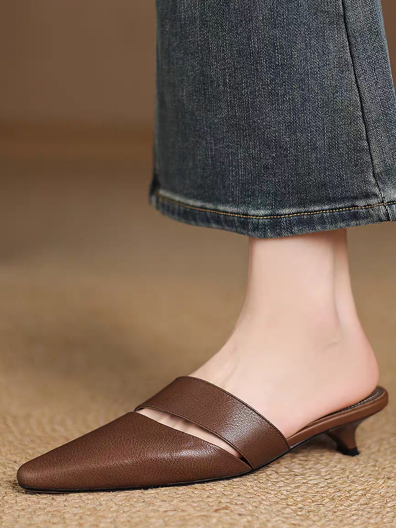 Lambskin diagonal crochet strap pointy low heel slip ons 5