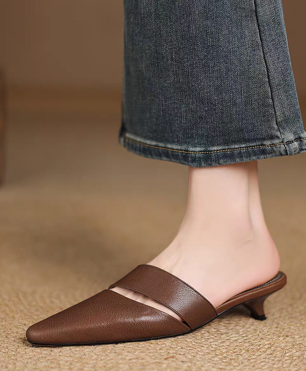 Thumbnail: Lambskin diagonal crochet strap pointy low heel slip ons
