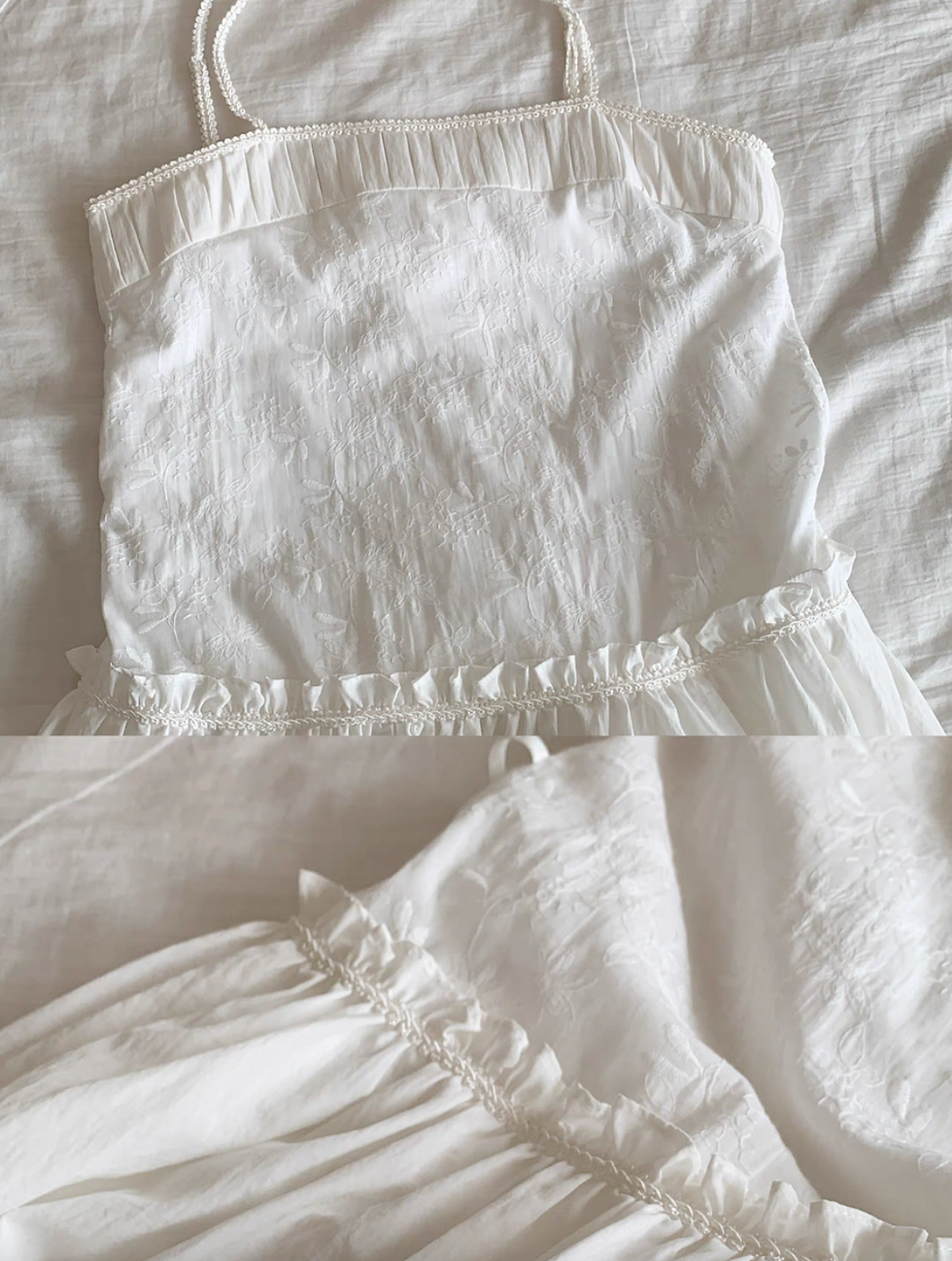 Thumbnail: Embroidered floral ivory cotton tencel rayon lined slipdress
