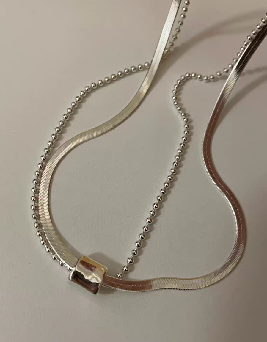 Thumbnail: 925 Silver artisanal layers charm necklace