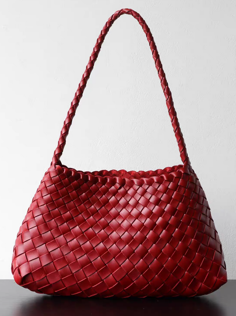 Interweaved calf leather trapezium shoulder + handle bag 10
