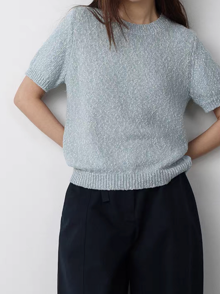 Mixed color crewneck cotton acrylic knitted top 1