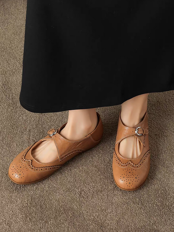 Lambskin brogue buckle strap Mary Janes