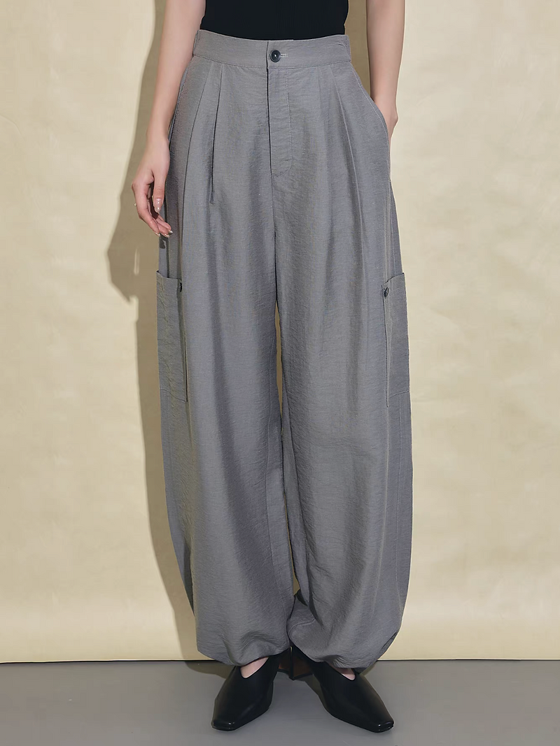 Silver grey lyocell linen rayon taper two way cargo pants 2
