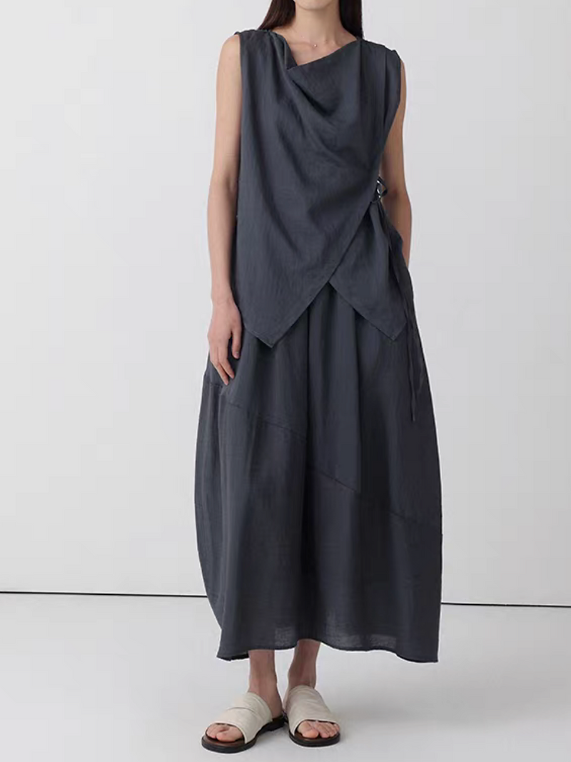 Cotton linen tencel overlapping V neck side knot vest 5