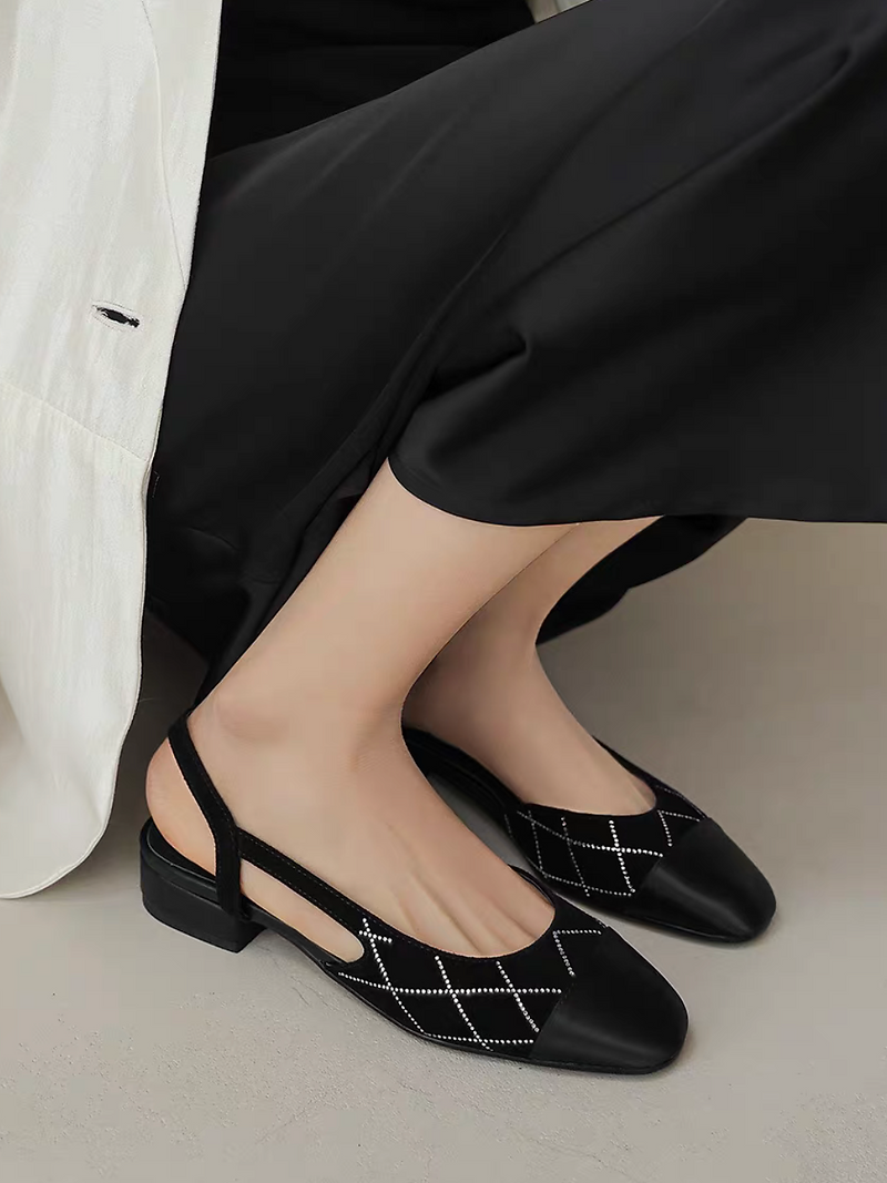 Suede lambskin satin sling back docking flats 10